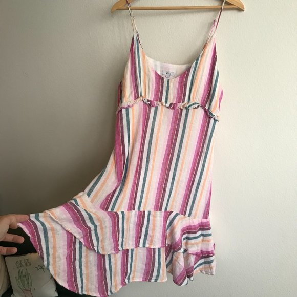 Rails Linen Shimmer Sparkly Striped Summer Spaghetti Strap Dress Size M Medium - Picture 4 of 11